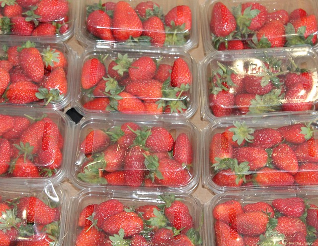 Fresh strawberries packed for delivery